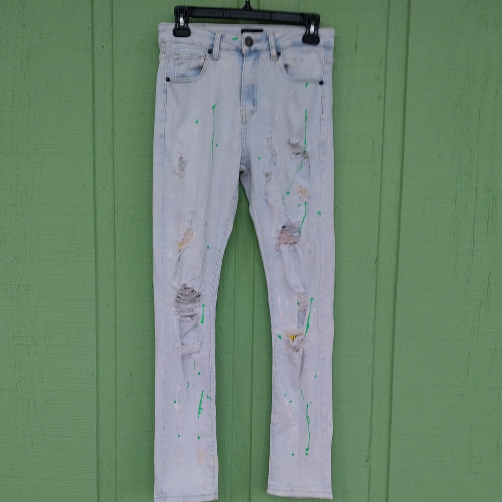 Stylish Distressed Light Blue Straight Leg Jeans